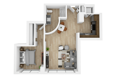 Floor plan for 1 bed, 1 bath, 699 sqft